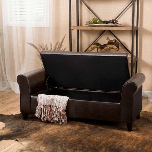 Torino  Leather Armed Storage Ottoman - Bench