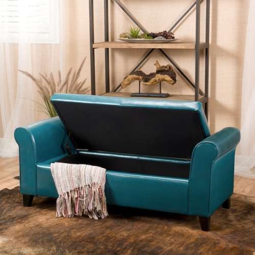 Torino  Leather Armed Storage Ottoman - Bench
