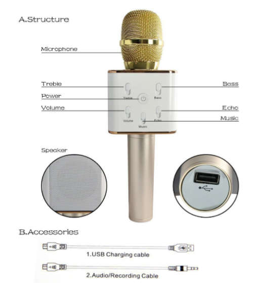 Q7-2 Wireless Bluetooth Microphone KTV Karaoke Stereo USB Player Audio Speaker