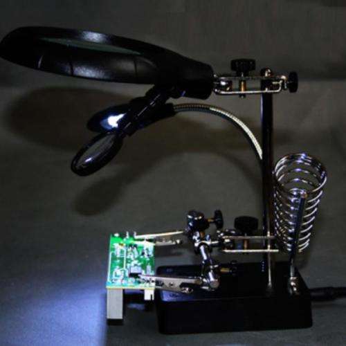 5 LED Auxiliary Clip Magnifier AC/DC Interchangeable with Soldering Stand & Two Magnifier