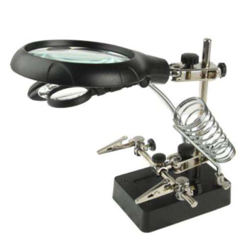 5 LED Auxiliary Clip Magnifier AC/DC Interchangeable with Soldering Stand & Two Magnifier