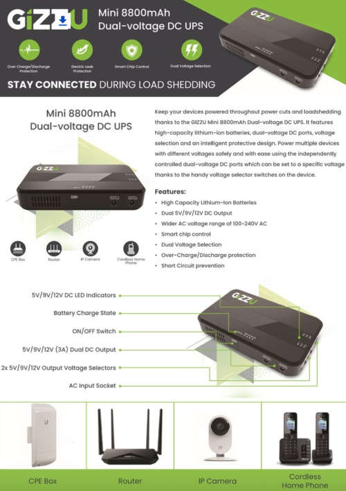 Gizzu 8800mAh Mini UPS Dual DC (BRAND NEW!)