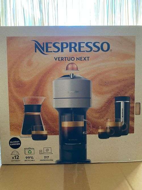 Nespresso Vertuo Next Coffee Machine + 12 capsules - Glossy Chrome (Brand New!)