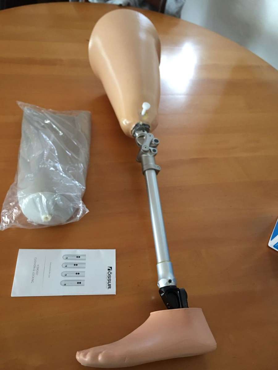 Left leg prosthesis with transfemoral sock