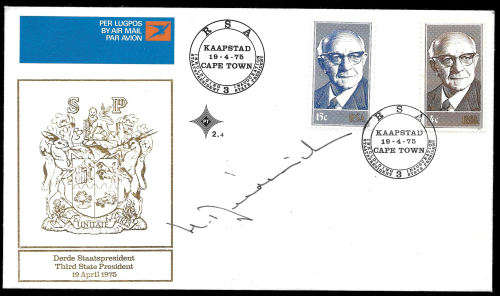 1975 INAUGURATION 3RD STATE PRESIDENT NICO DIEDERICHS FDC 2.4 SIGNED BY HIM - SCARCE