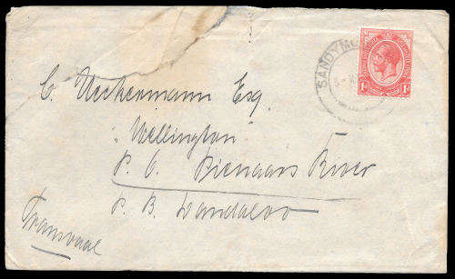 1918 SANDYMOUNT/RAIL Cover, Rated RRRR by Putzel, A Rare Cancel