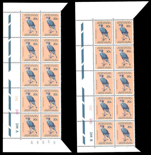 1st Def 20c, SACC 271, Extended Control Blocks A and B, unmtd mint, R 2,880.00+