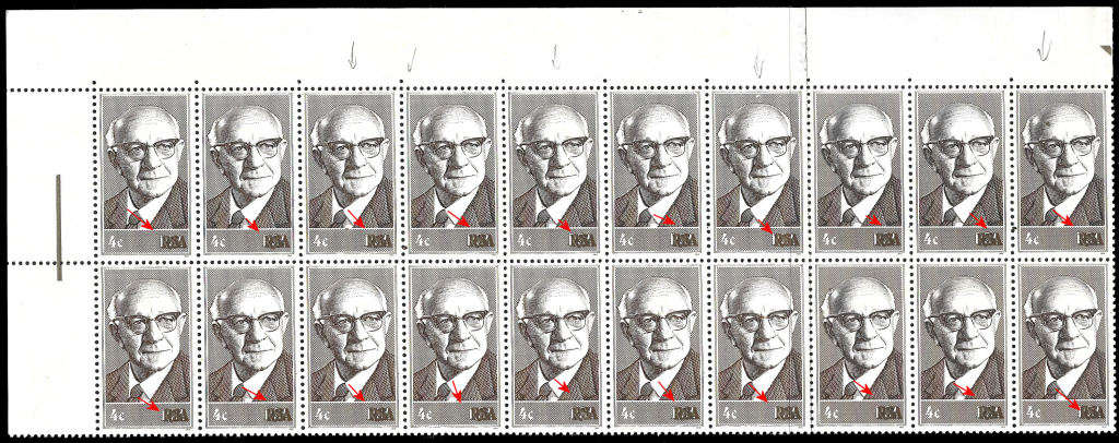 1975 Diederichs 4c, Very Large Colour Shift, Block of  20, Scarce