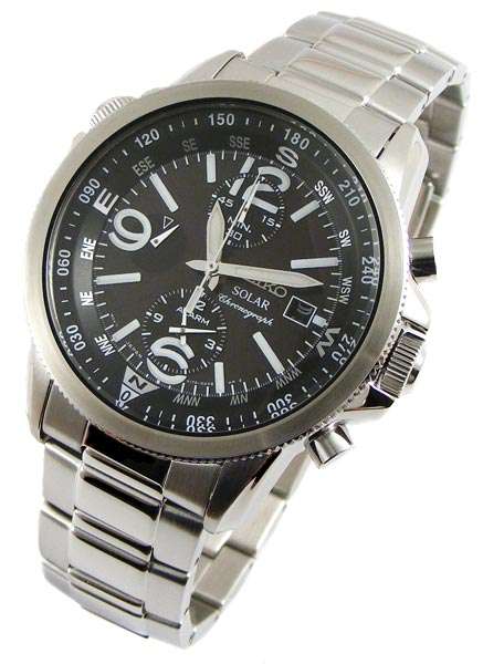 SEIKO SOLAR Internal Compass Alarm Chronograph - No Batteries Ever - 6 Month Reserve