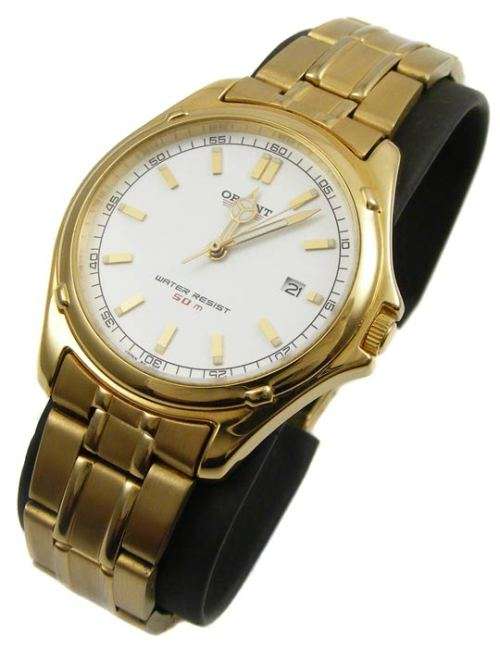 Stylish Orient SP gold toned quartz with date display