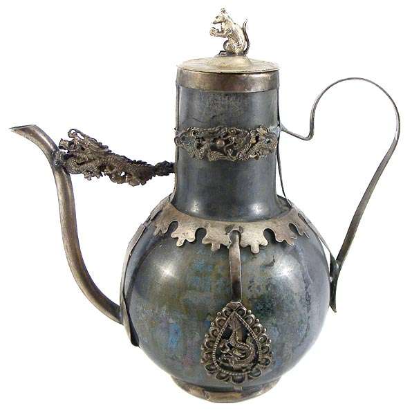 Rare Vintage Chinese Glass/Silver Inside Painted Teapot!