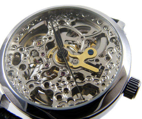 AKRIBOS XXIV LADIES AUTOMATIC SKELETON WITH GENUINE SNAKE SKIN BAND!