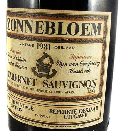 MAGNUM ZONNEBLOEM 1981 Cabernet Sauvignon Magnum 1.5L - Deceased Estate Wine Collection Auction!