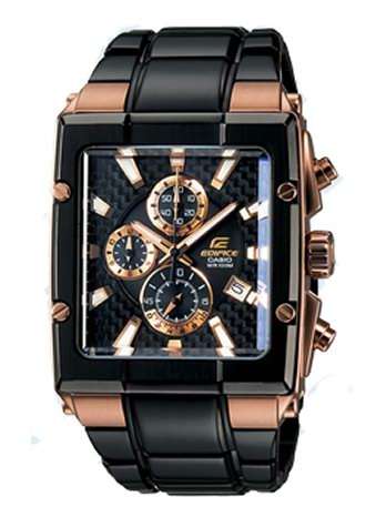 R7499 Genuine retail!  CASIO EDIFICE GOLD LABEL RoseGold Bevelled Sapphire Black IP Carbon Chrono