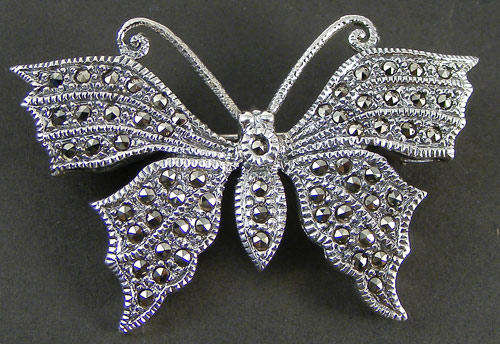 925 Sterling Silver Marcasite Butterfly Brooch!