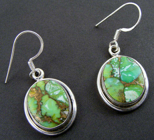 925 Sterling Silver Green Copper Turquoise earrings!