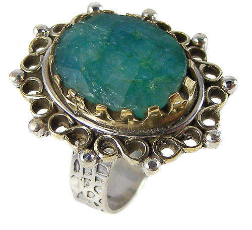 Solid 925 Sterling Silver Two Toned Emerald ring!