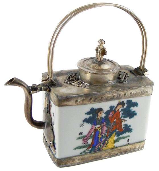 Authentic Chinese Handpainted Porcelain/Silverplated teapot!