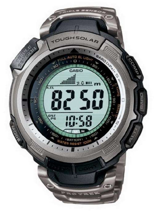 New thinner Titanium CASIO PROTREK 3 Sensor Solar Ultimate Adventure Tool! PRG-110T