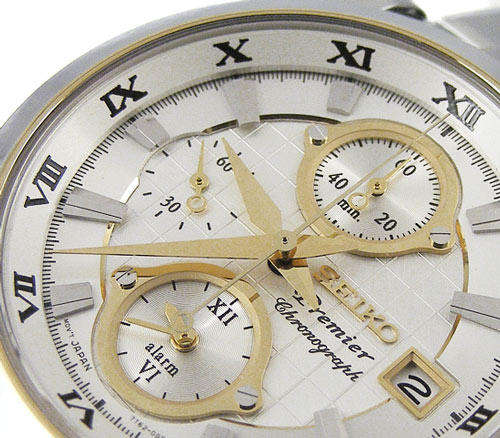 SEIKO PREMIER SAPPHIRE Alarm Chronograph Twotone Elite Roman Dress Watch