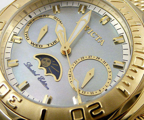 INVICTA LADIES SEA WIZARD III Limited Edition Moonphase Day/Date Gold!