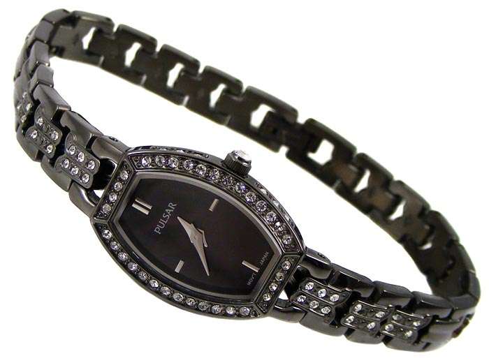 PULSAR by SEIKO Ladies 76 Swarovski Crystal Black ion Plated Mother of Pearl