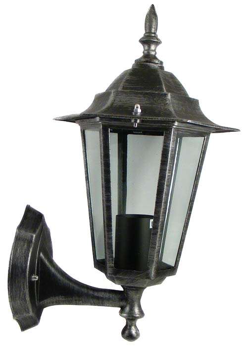 Cast Aluminium 6 Glass Panel Outdoor Wall Lantern - Antique Silver