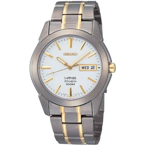 Super light and comfortable! SEIKO Titanium Sapphire TwoTone Gents Day Date Quartz.