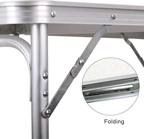 Portable Folding Camping Table, Height Adjustable Aluminum with Carry Handle
