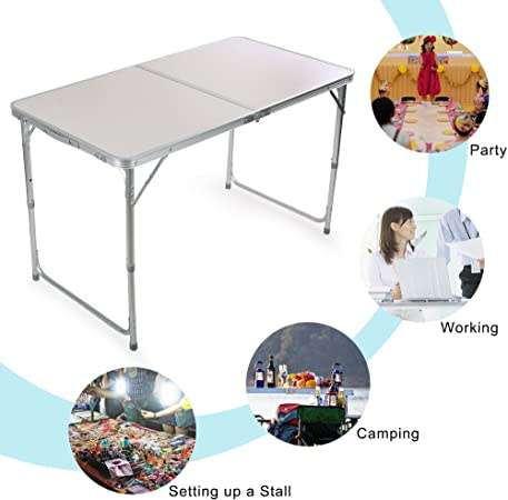 Portable Folding Camping Table, Height Adjustable Aluminum with Carry Handle