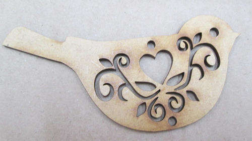 Wood blank laser cutout  - Bird with pattern & heart