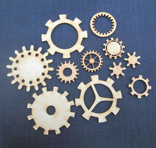 Wood blank laser cutout - Set of Steampunk Cogs & Gears 2