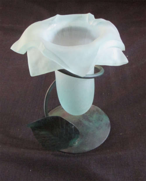 Glass Flower Vase in Metal Stand