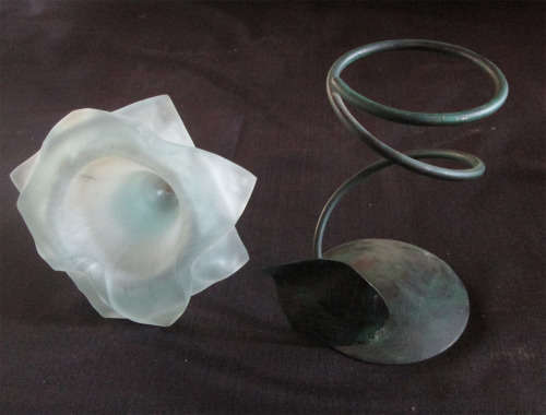 Glass Flower Vase in Metal Stand