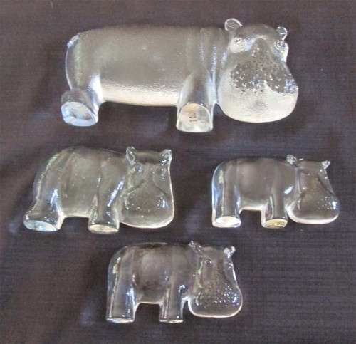 Family of 4 Glass Hippos