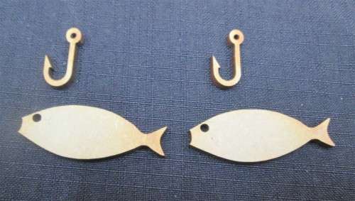 The Velvet Attic - Wood blank laser cutout  - Fish & Hook Set (2 of each)