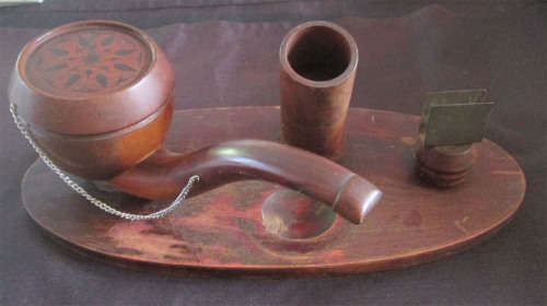 Handmade Wooden Pipe / Tobacco Set made in Las Palmas 23rd July, 1951