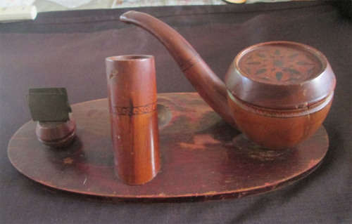 Handmade Wooden Pipe / Tobacco Set made in Las Palmas 23rd July, 1951
