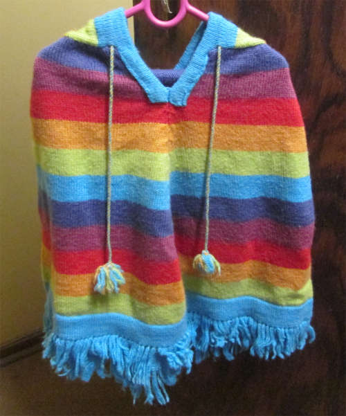 Imported Andes Gifts (Bolivia) - Rainbow Knitted Hooded Poncho  (+-4 Years)