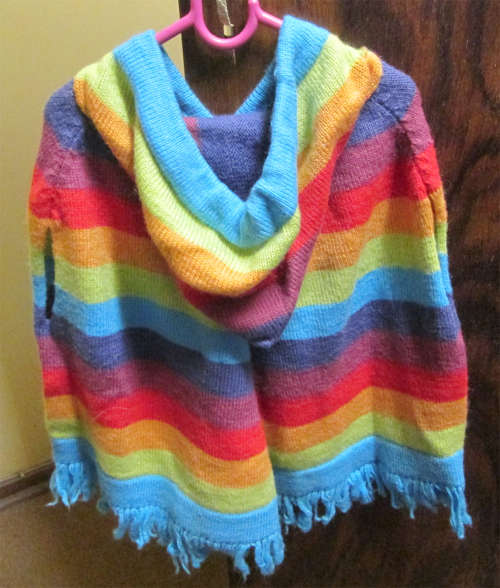 Imported Andes Gifts (Bolivia) - Rainbow Knitted Hooded Poncho  (+-4 Years)