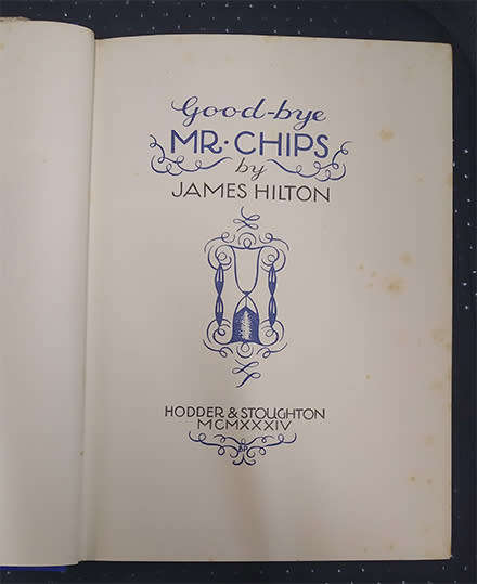 Goodbye, Mr. Chips by James Hilton 1934 1st Edition
