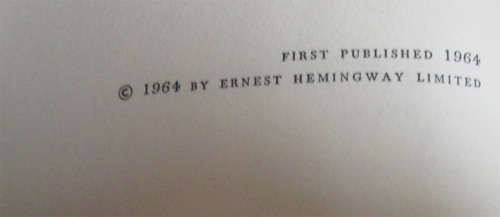 A Moveable Feast by Ernest Hemingway 1964 1st Edition