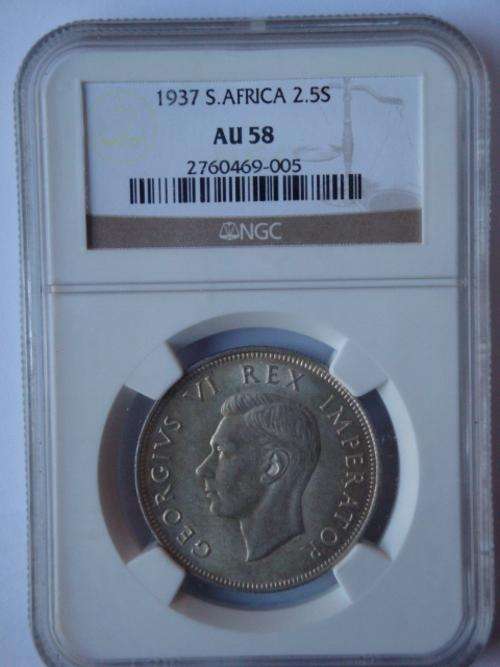 1937  2.5 Shilling  Graded AU 58!!