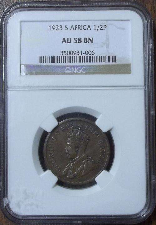 1923 S.AFRICA  HALF PEENY  AU58 BN