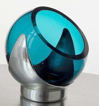 VINTAGE ORIGINAL GLASS BALL - BOWL IN SILVER PLATED METAL STAND MADE BY "QUIST" 1960/70 W.-GERMANY