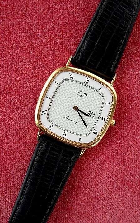 ROTARY "ANNIVERSARY" QUARTZ WATCH 3 MICRONS ELECTRO GOLD PLATED BLUE STONE IN THE CROWN,SERVICED