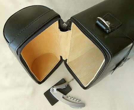 TUCANA 2 BOTTLE WINE CARRIER GENUINE BONDED LEATHER WITH STAINLESS STEEL WAITERSFRIEND