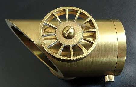 SWISS DESK CLOCK `THE CANNON` MADE BY BULER, CALENDAR WIND UP MOVEMENT BRASS CASE 1960`s WORKING