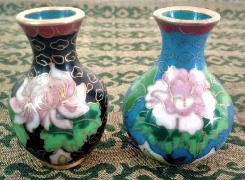 Set of 2 Miniature Cloisonne Vases