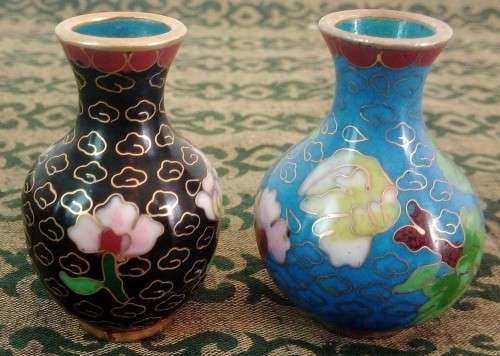 Set of 2 Miniature Cloisonne Vases